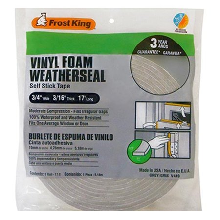 THERMWELL PRODUCTS Thermwell V449H Vinyl Foam Weather-Strip Tape; Gray 174367
